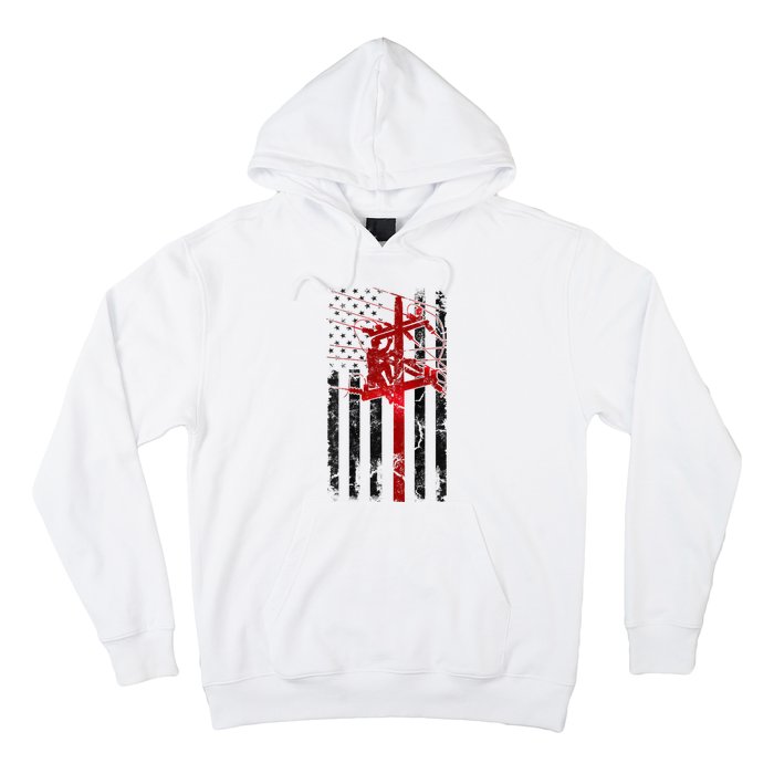 Lineman American Flag Electric Cable Lineworker Hoodie