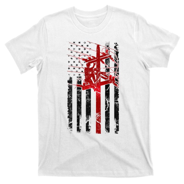 Lineman American Flag Electric Cable Lineworker T-Shirt