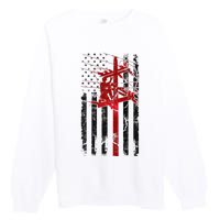 Lineman American Flag Electric Cable Lineworker Premium Crewneck Sweatshirt