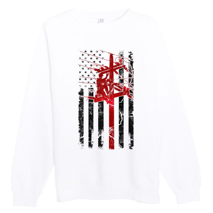 Lineman American Flag Electric Cable Lineworker Premium Crewneck Sweatshirt