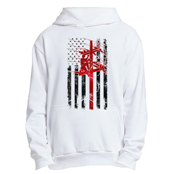 Lineman American Flag Electric Cable Lineworker Urban Pullover Hoodie