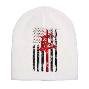 Lineman American Flag Electric Cable Lineworker Short Acrylic Beanie