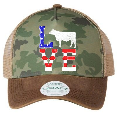 Love American Flag Patriotic Cow Farming Hereford Cattle Gift Legacy Tie Dye Trucker Hat