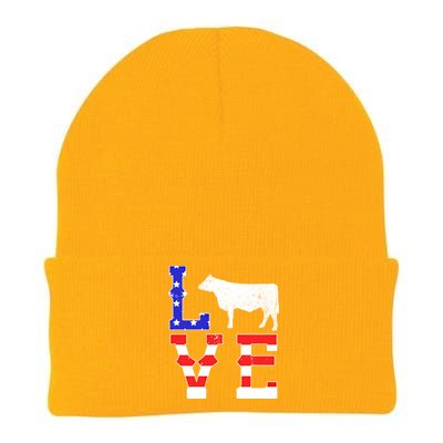 Love American Flag Patriotic Cow Farming Hereford Cattle Gift Knit Cap Winter Beanie