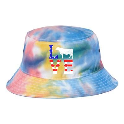 Love American Flag Patriotic Cow Farming Hereford Cattle Gift Tie Dye Newport Bucket Hat