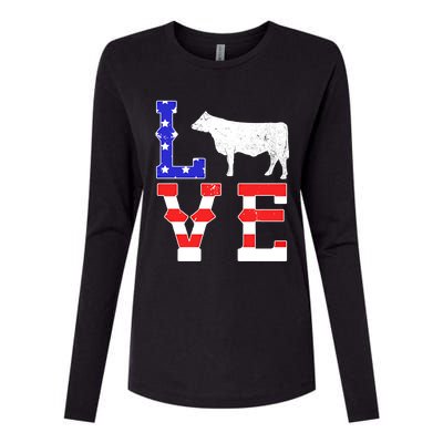 Love American Flag Patriotic Cow Farming Hereford Cattle Gift Womens Cotton Relaxed Long Sleeve T-Shirt