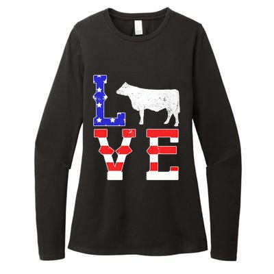 Love American Flag Patriotic Cow Farming Hereford Cattle Gift Womens CVC Long Sleeve Shirt