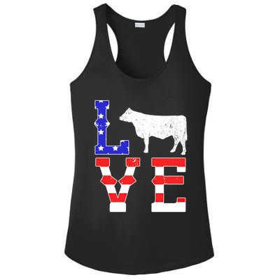 Love American Flag Patriotic Cow Farming Hereford Cattle Gift Ladies PosiCharge Competitor Racerback Tank