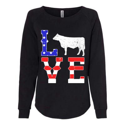 Love American Flag Patriotic Cow Farming Hereford Cattle Gift Womens California Wash Sweatshirt