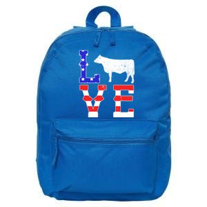 Love American Flag Patriotic Cow Farming Hereford Cattle Gift 16 in Basic Backpack