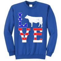 Love American Flag Patriotic Cow Farming Hereford Cattle Gift Tall Sweatshirt