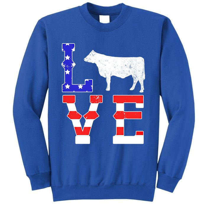 Love American Flag Patriotic Cow Farming Hereford Cattle Gift Tall Sweatshirt