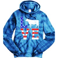 Love American Flag Patriotic Cow Farming Hereford Cattle Gift Tie Dye Hoodie