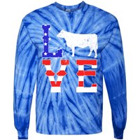 Love American Flag Patriotic Cow Farming Hereford Cattle Gift Tie-Dye Long Sleeve Shirt