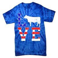 Love American Flag Patriotic Cow Farming Hereford Cattle Gift Tie-Dye T-Shirt