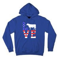 Love American Flag Patriotic Cow Farming Hereford Cattle Gift Tall Hoodie