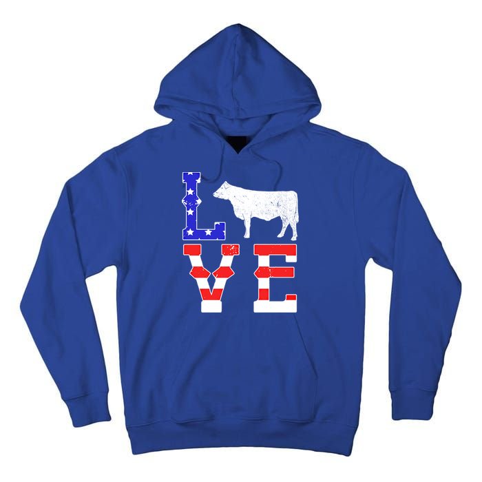 Love American Flag Patriotic Cow Farming Hereford Cattle Gift Tall Hoodie