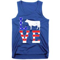 Love American Flag Patriotic Cow Farming Hereford Cattle Gift Tank Top