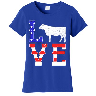 Love American Flag Patriotic Cow Farming Hereford Cattle Gift Women's T-Shirt