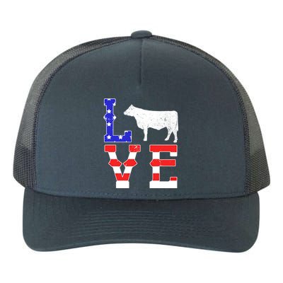 Love American Flag Patriotic Cow Farming Hereford Cattle Gift Yupoong Adult 5-Panel Trucker Hat