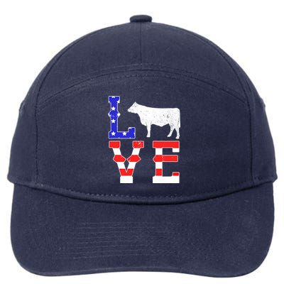 Love American Flag Patriotic Cow Farming Hereford Cattle Gift 7-Panel Snapback Hat