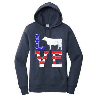 Love American Flag Patriotic Cow Farming Hereford Cattle Gift Women's Pullover Hoodie