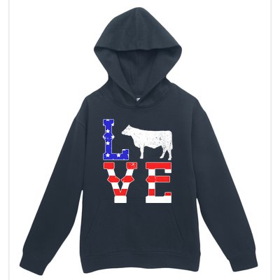 Love American Flag Patriotic Cow Farming Hereford Cattle Gift Urban Pullover Hoodie