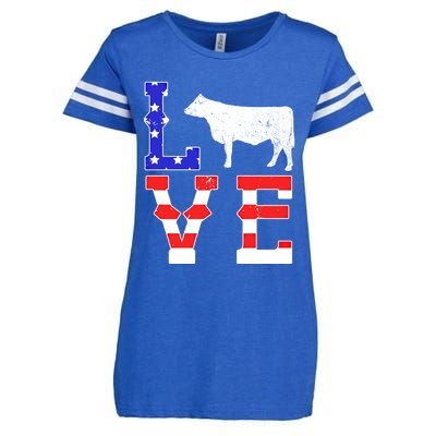 Love American Flag Patriotic Cow Farming Hereford Cattle Gift Enza Ladies Jersey Football T-Shirt