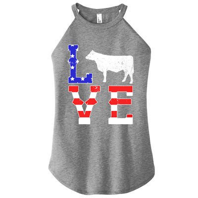 Love American Flag Patriotic Cow Farming Hereford Cattle Gift Women’s Perfect Tri Rocker Tank