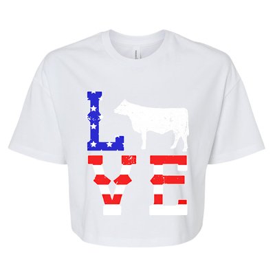 Love American Flag Patriotic Cow Farming Hereford Cattle Gift Bella+Canvas Jersey Crop Tee