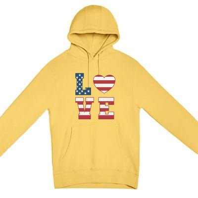 Love American Flag 4th Of July Patriotic American Women Premium Pullover Hoodie