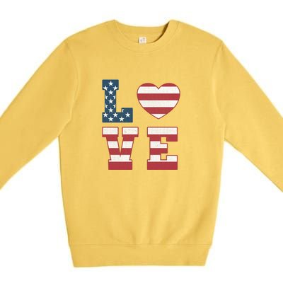 Love American Flag 4th Of July Patriotic American Women Premium Crewneck Sweatshirt