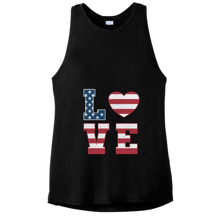 Love American Flag 4th Of July Patriotic American Women Ladies PosiCharge Tri-Blend Wicking Tank
