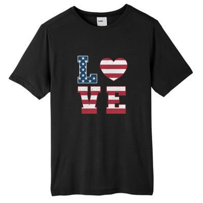 Love American Flag 4th Of July Patriotic American Women Tall Fusion ChromaSoft Performance T-Shirt