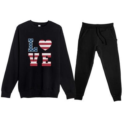 Love American Flag 4th Of July Patriotic American Women Premium Crewneck Sweatsuit Set