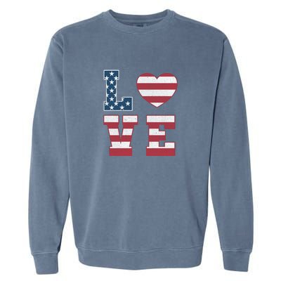 Love American Flag 4th Of July Patriotic American Women Garment-Dyed Sweatshirt