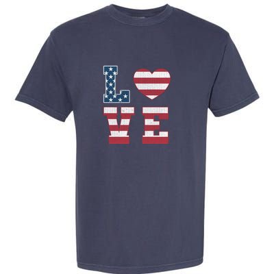 Love American Flag 4th Of July Patriotic American Women Garment-Dyed Heavyweight T-Shirt