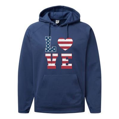 Love American Flag 4th Of July Patriotic American Women Performance Fleece Hoodie