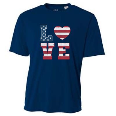 Love American Flag 4th Of July Patriotic American Women Cooling Performance Crew T-Shirt