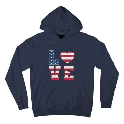 Love American Flag 4th Of July Patriotic American Women Hoodie