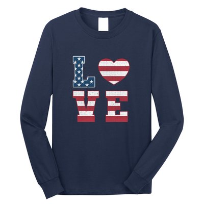 Love American Flag 4th Of July Patriotic American Women Long Sleeve Shirt