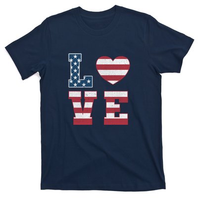 Love American Flag 4th Of July Patriotic American Women T-Shirt