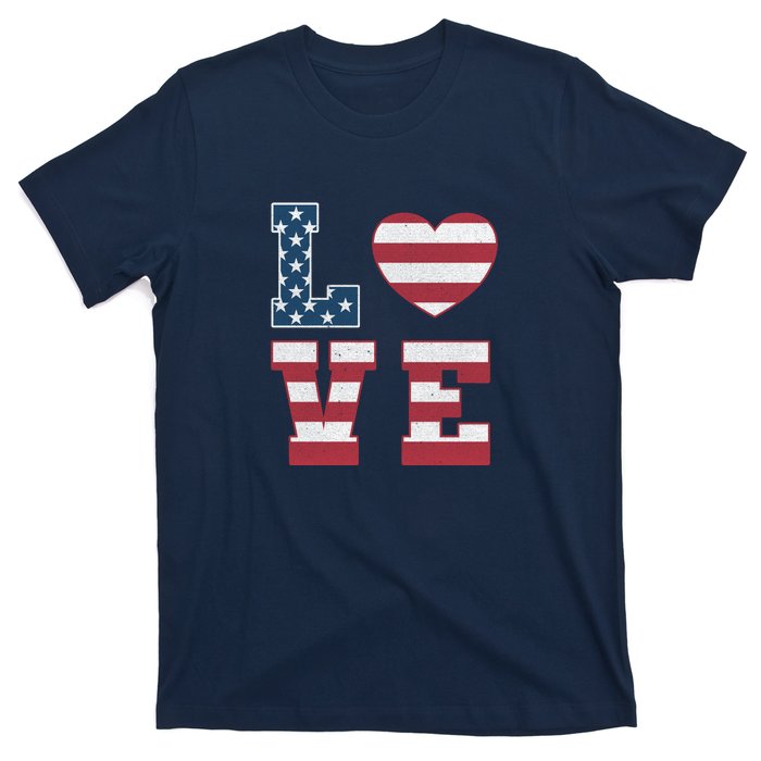 Love American Flag 4th Of July Patriotic American Women T-Shirt