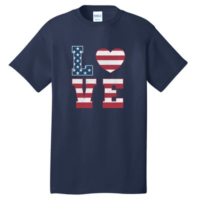 Love American Flag 4th Of July Patriotic American Women Tall T-Shirt