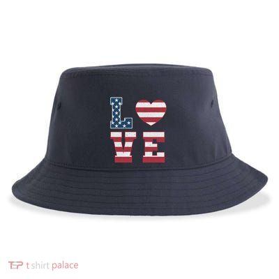 Love American Flag 4th Of July Patriotic American Women Sustainable Bucket Hat