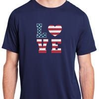 Love American Flag 4th Of July Patriotic American Women Adult ChromaSoft Performance T-Shirt