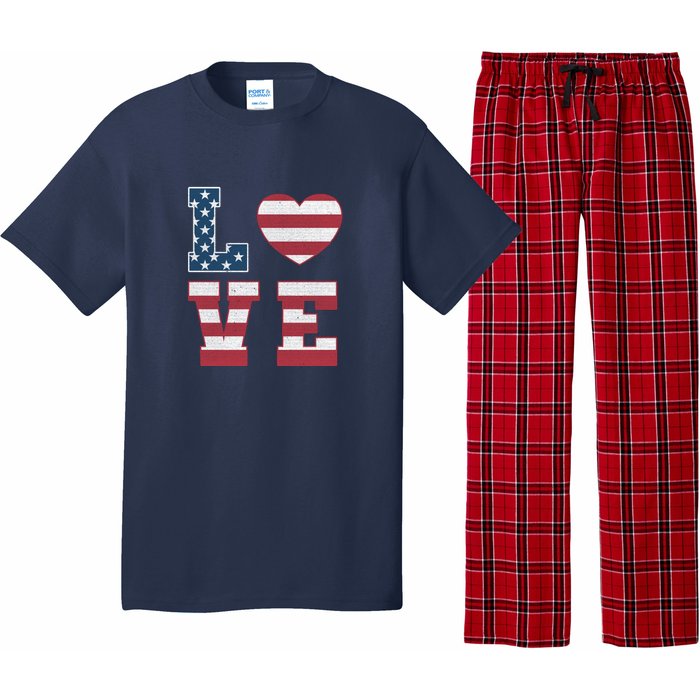 Love American Flag 4th Of July Patriotic American Women Pajama Set