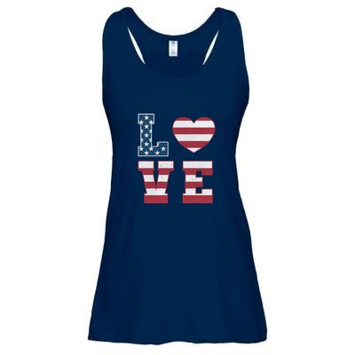 Love American Flag 4th Of July Patriotic American Women Ladies Essential Flowy Tank