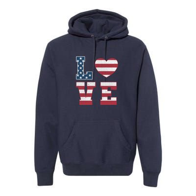 Love American Flag 4th Of July Patriotic American Women Premium Hoodie