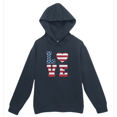 Love American Flag 4th Of July Patriotic American Women Urban Pullover Hoodie